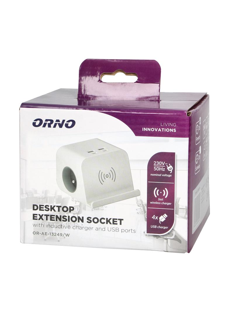 Listwa zasilająca nabiurkowa z ładowarką USB śrubowym zaciskiem mocującym i przewodem 1,5m 2x2P+Z OR