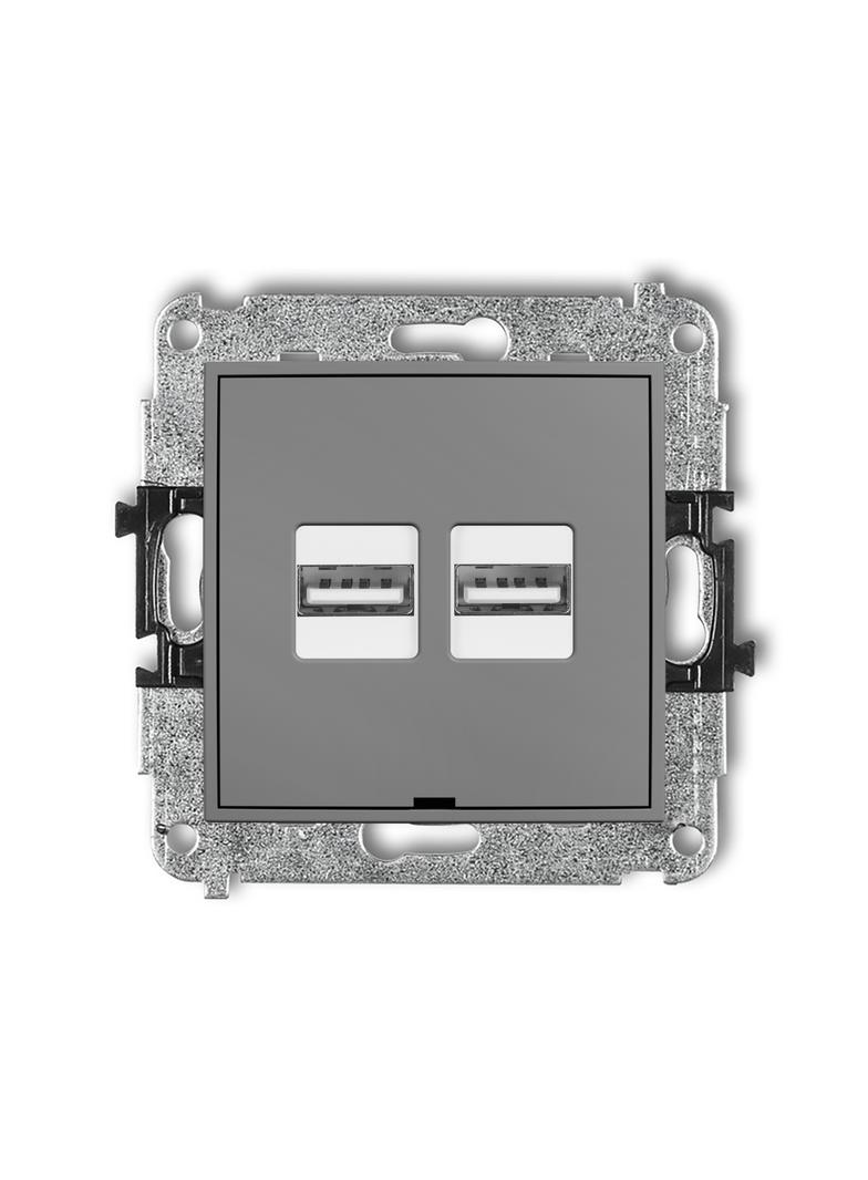 MINI Ładowarka USB podwójna 2xUSB A, 15,5W max., 5V, 3.1A, bez pola opisowego szary mat 27MCUSBBO-6 KARLIK