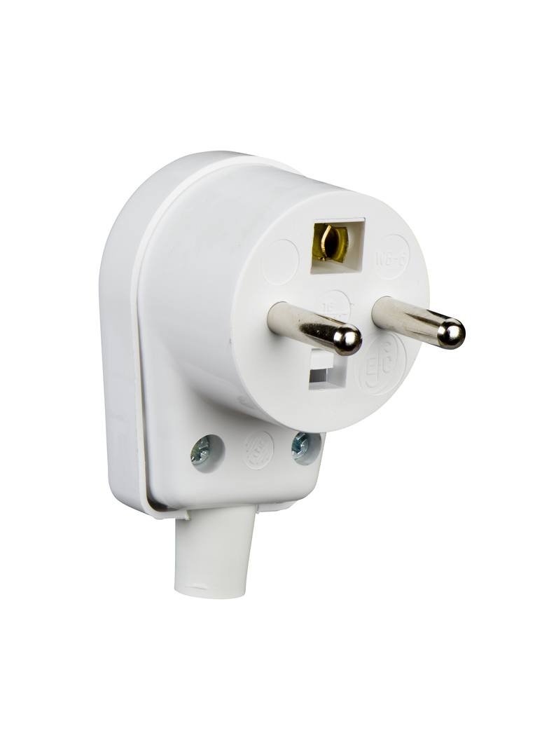 Wtyczka 2P+PE, boczne wyprowadzenie przewodu, biały WB601