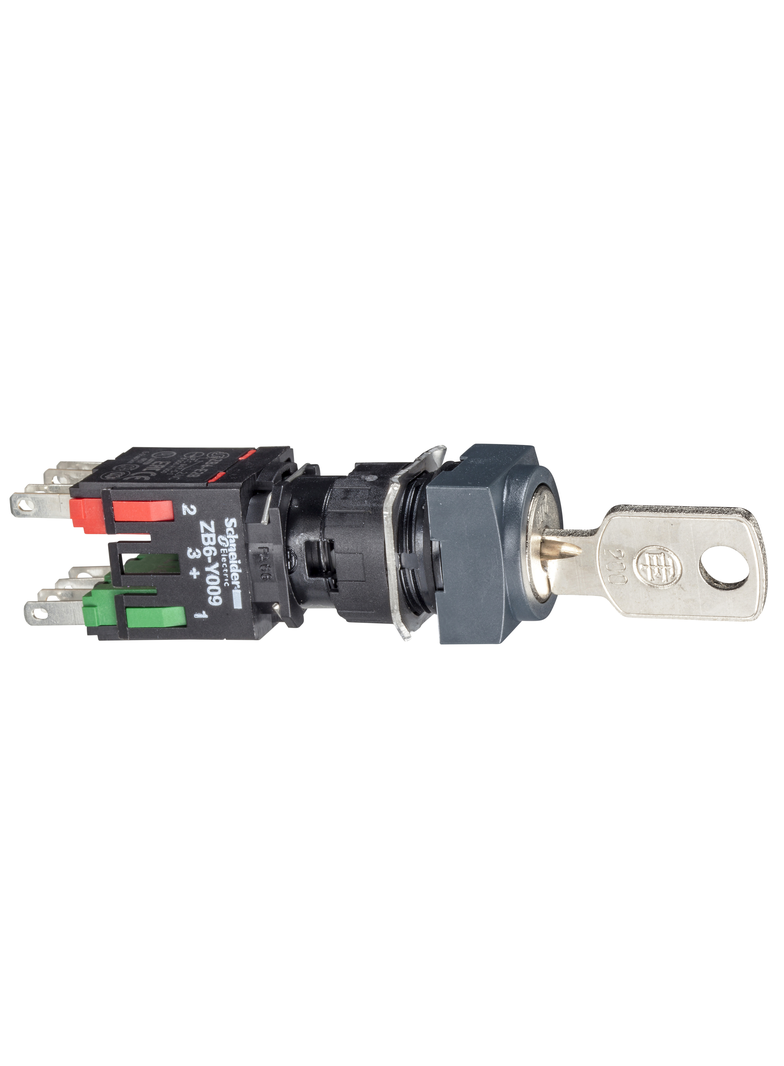 Harmony XB6 Przełącznik z kluczem, 3 pozycje, Stabilny, Czarny, 1 NO + 1 NC, 16 mm, Kwadratowy