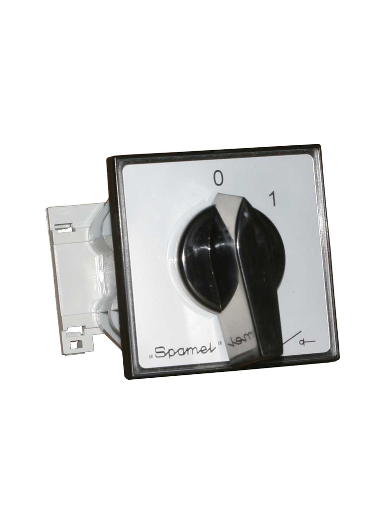 Łącznik Krzywkowy 16A, Łącznik obwodów 0-1-2-3, mocowany na szynie czoło szare pokrętło czarne