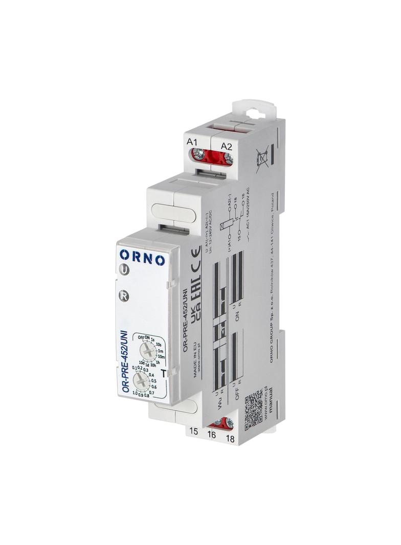 Przekaźnik czasowy- załączanie na ustawiony czas uniwersalne zasilanie OR-PRE-452/UNI ORNO