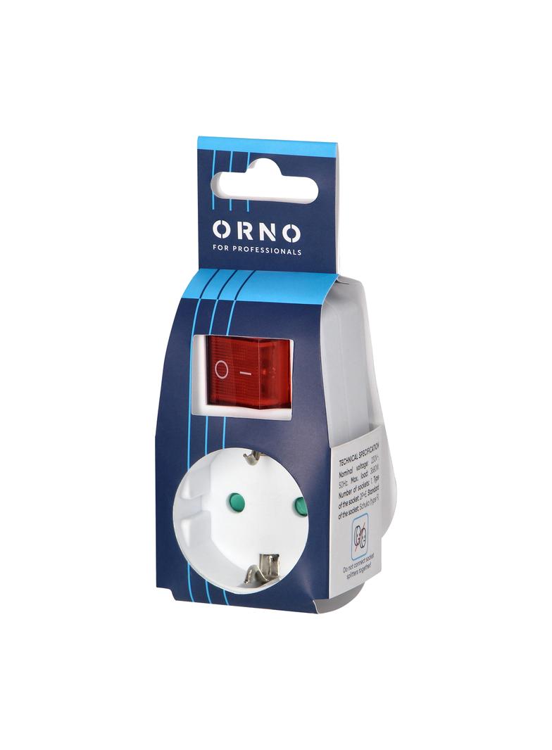 Adapter 1x2P+Z (Schuko) z włącznikiem, biały OR-AE-13188(GS) ORNO