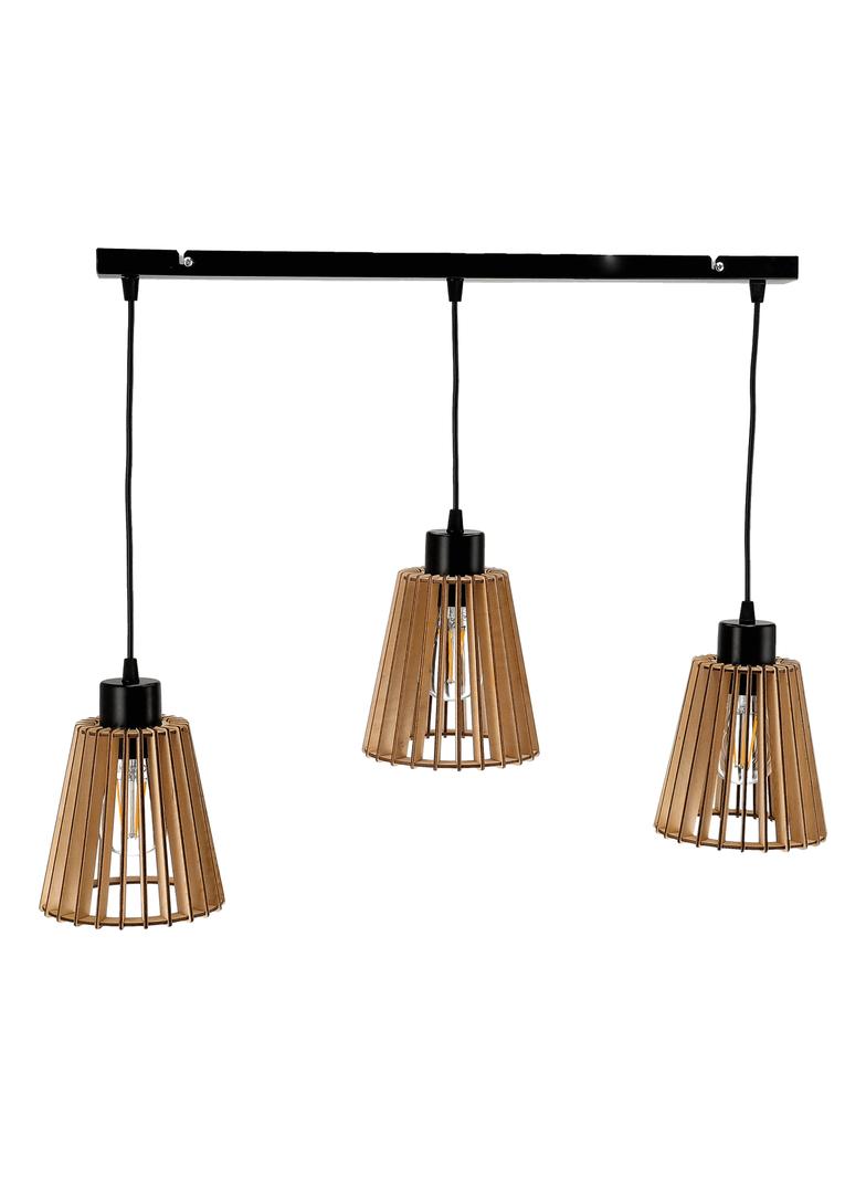 DELOS 3P E27, lampa wisząca, max. 3x60W, czarna, drewno, listwa