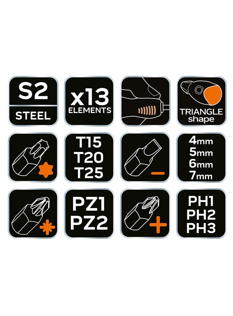 Wkrętak z giętkim grotem, zestaw 13 szt.