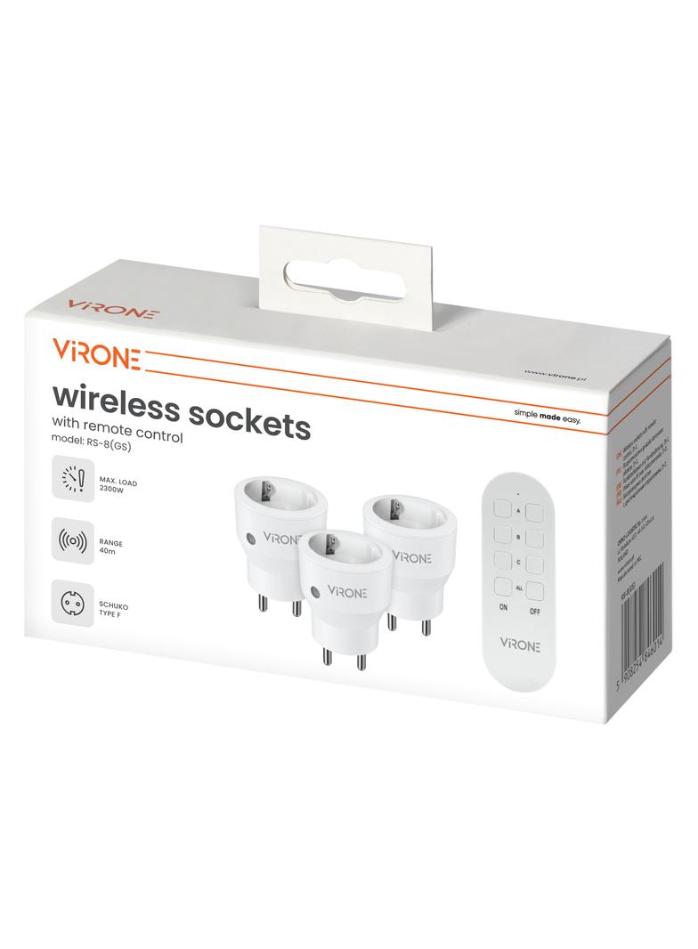 Zestaw bezprzewodowych gniazd MINI Schuko, sterowanych pilotem 3+1, 2300W