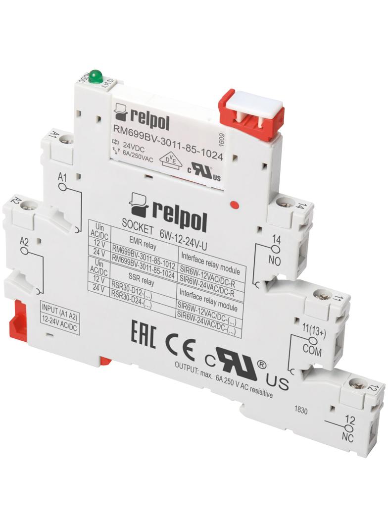 Przekaźnik interfejsowy SIR6W-12VAC/DC-R 1P 12V AC/DC 6A / 250V AC RELPOL