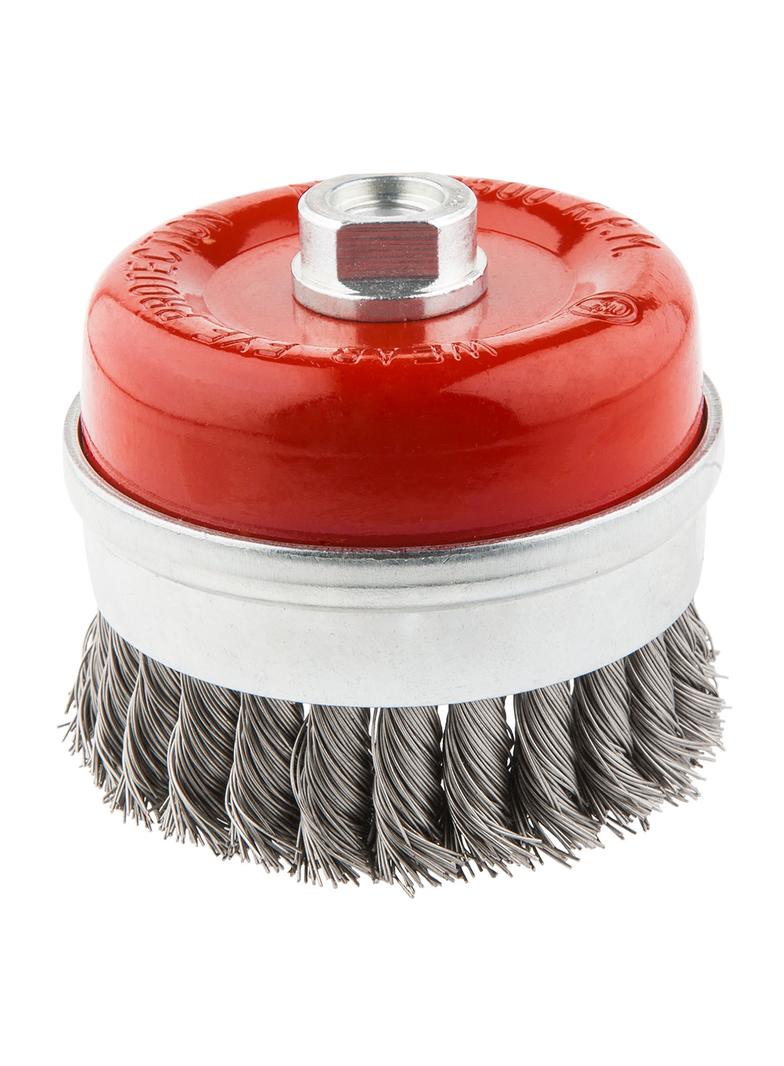 Szczotka druciana doczołowa wzmacniana, 65 mm x M14, INOX