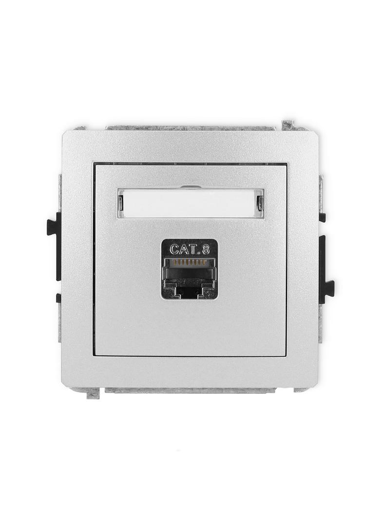 DECO Mechanizm gniazda komputerowego pojedynczego 1xRJ45, kat. 8, ekranowany, 8-stykowy srebrny meta
