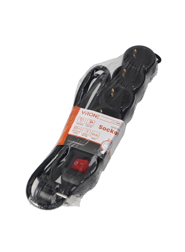 Przedłużacz 5-krotny 2P+Z (Schuko) z wyłącznikiem, 1,5m H05VV-F 3x1,5mm2, Imax=16A, płaska wtyczka,