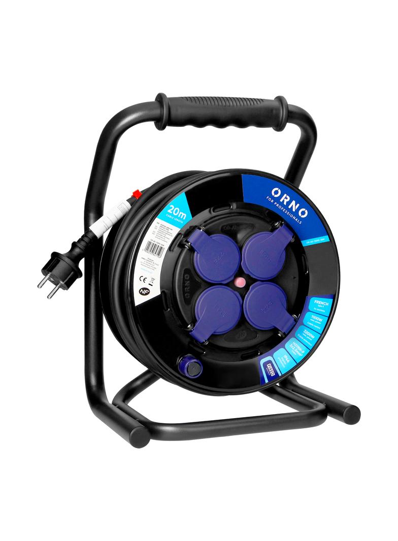 Przedłużacz bębnowy profesjonalny IP44, 4 gniazda 2P+Z, kabel gumowy olejoodporny, H07RN-F 3x2,5mm2,