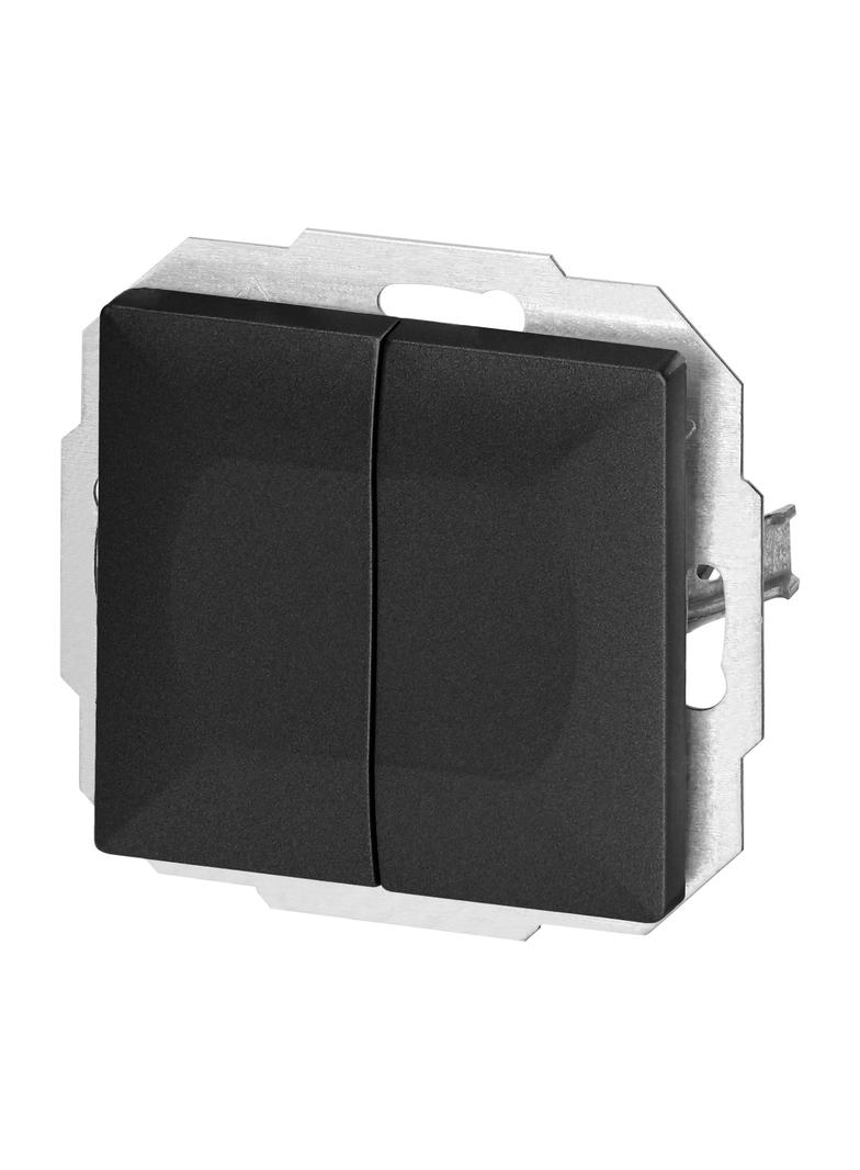 Łącznik podtynkowy schodowy podwójny Pearl, 10A, 250V, WP-2/5P, czarny