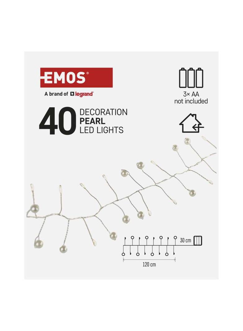 Lampki świąteczne girlanda 40 LED perły 1,2 m 3xAA ciepła biel IP20 timer DCGW15 EMOS