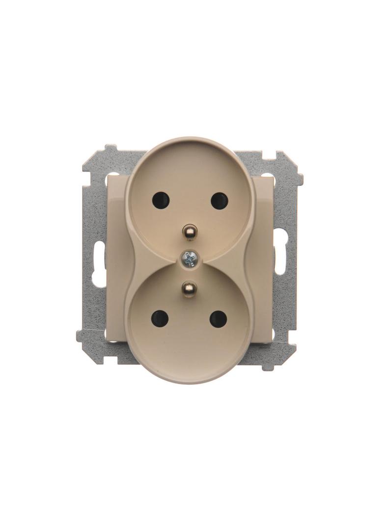 Simon 54 Gniazdo podwójne z/u z przesłonami 16A z. śrub. kremowy