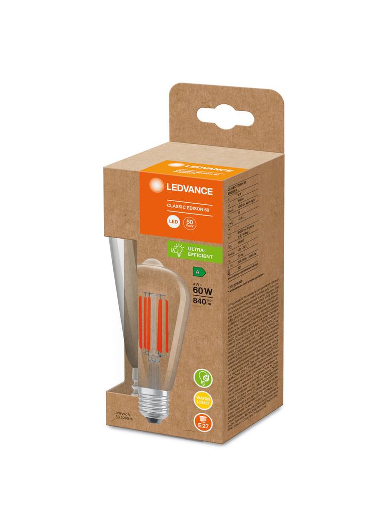 Lampa LED, klasyczny kształt bańki Edison 4W 830 230V szkło przezroczyste E27