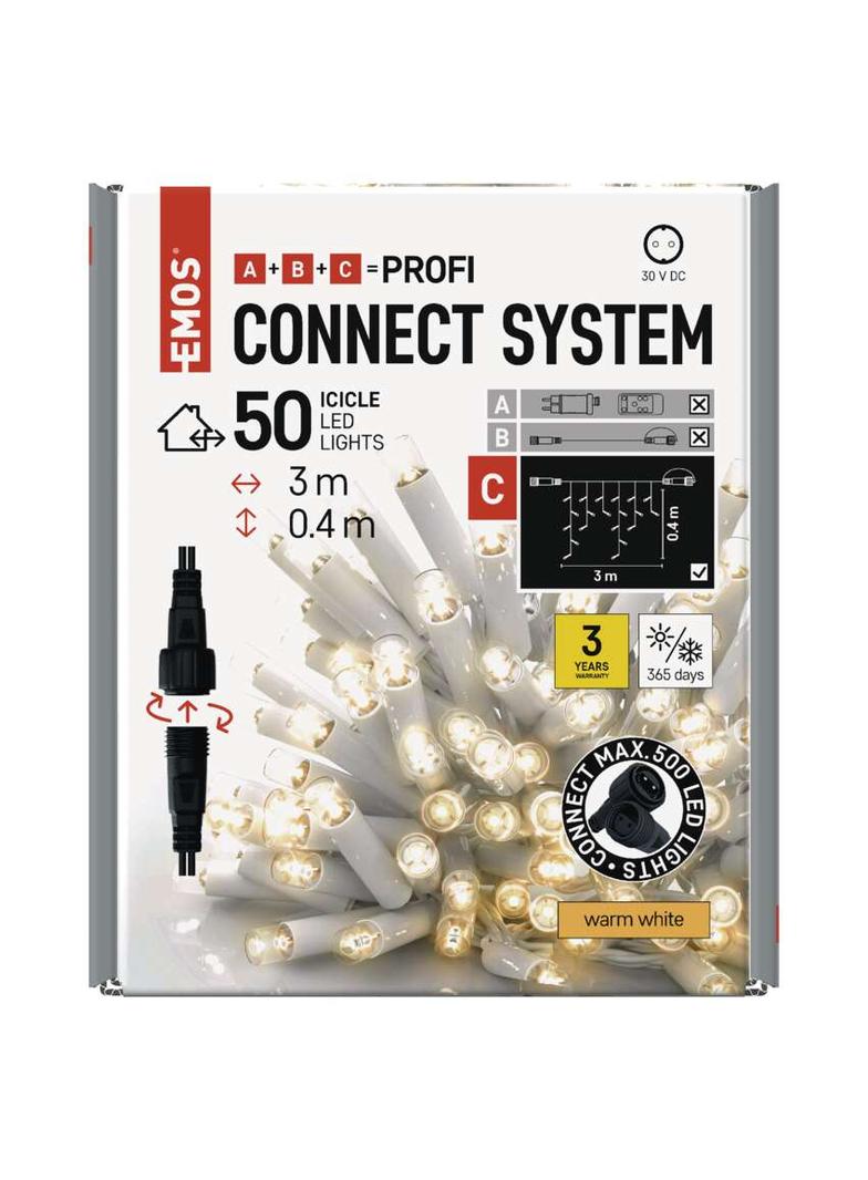 Lampki choinkowe łączone Profi sople 50 LED 3m ciepła biel biały przewód IP44 timer D2CW02 EMOS