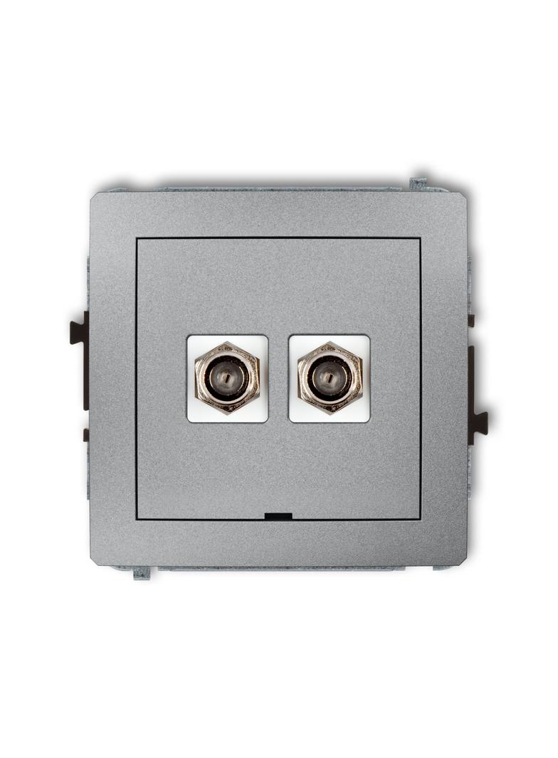 DECO Mechanizm gniazda antenowego podwójnego typu F (SAT) niklowany, bez pola opisowego srebrny meta