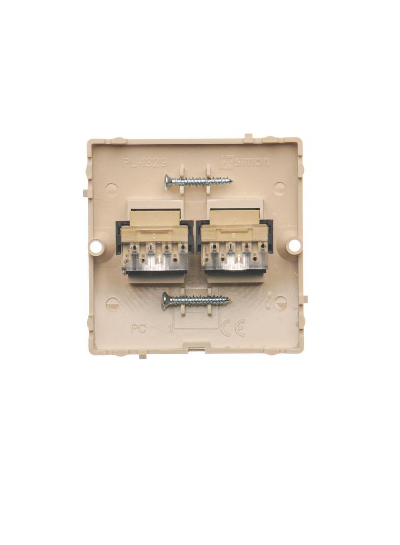 Simon Basic Gniazdo telefoniczne RJ11 podwójne Montaż gniazda na wkręty do puszki beż