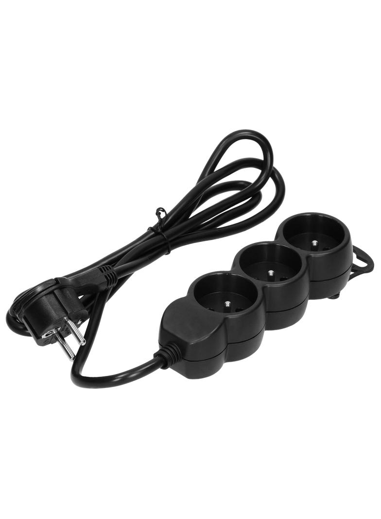 Przedłużacz 3-krotny 3m H05VV-F 3x1,5mm2 Imax=16A płaska wtyczka czarny
