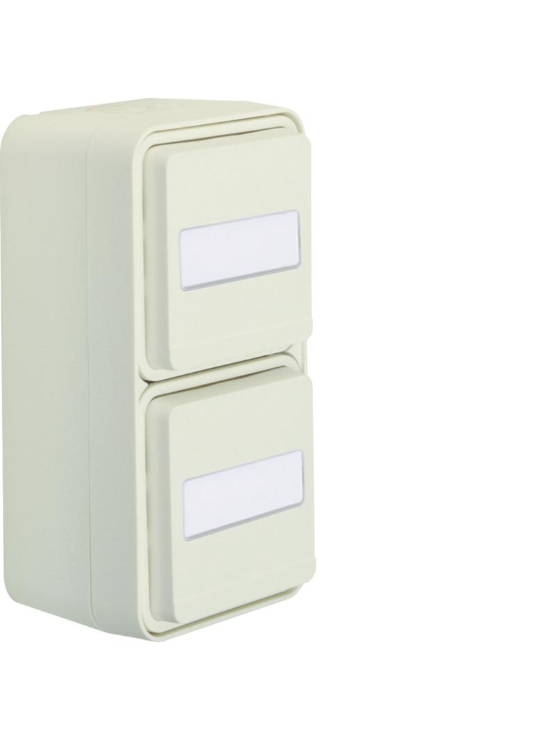 BERKER W.1 Gniazdo SCHUKO 2P+Z podwójne pionowe z polem opisowym kompletne IP55 biały 47703532 HAGER
