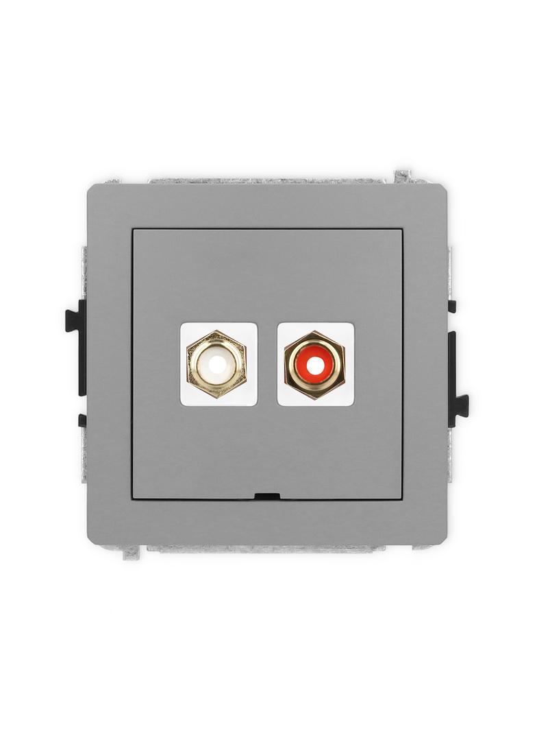 DECO Mechanizm gniazda podwójnego RCA, bez pola opisowego (typu cinch - biały i czerwony, pozłacany)