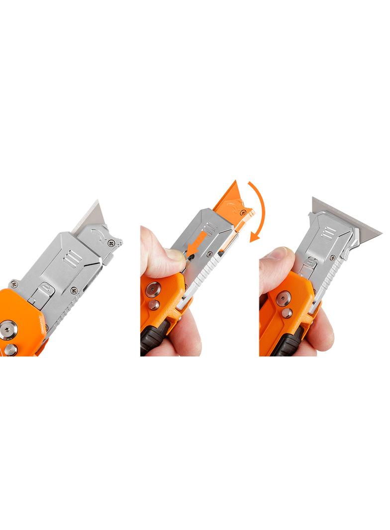 Nóż z ostrzem trapezowym ze skrobakiem