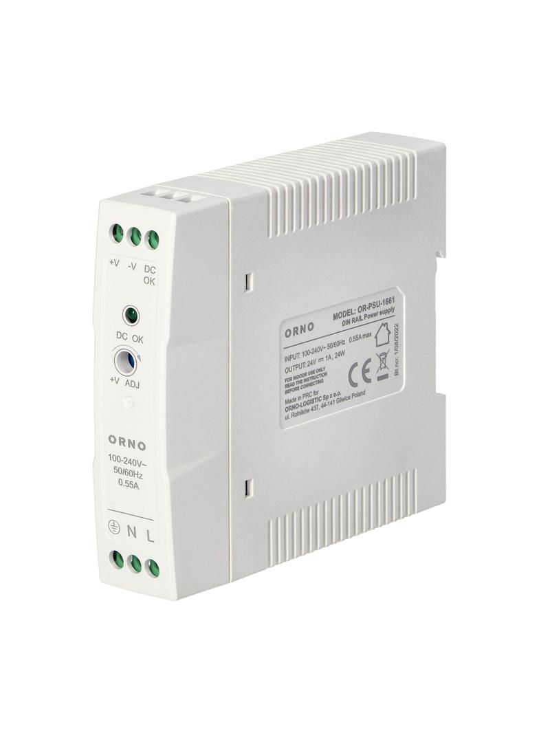 Zasilacz przemysłowy na szynę DIN 24VDC 1A 20W obudowa z tworzywa sztucznego OR-PSU-1661 ORNO
