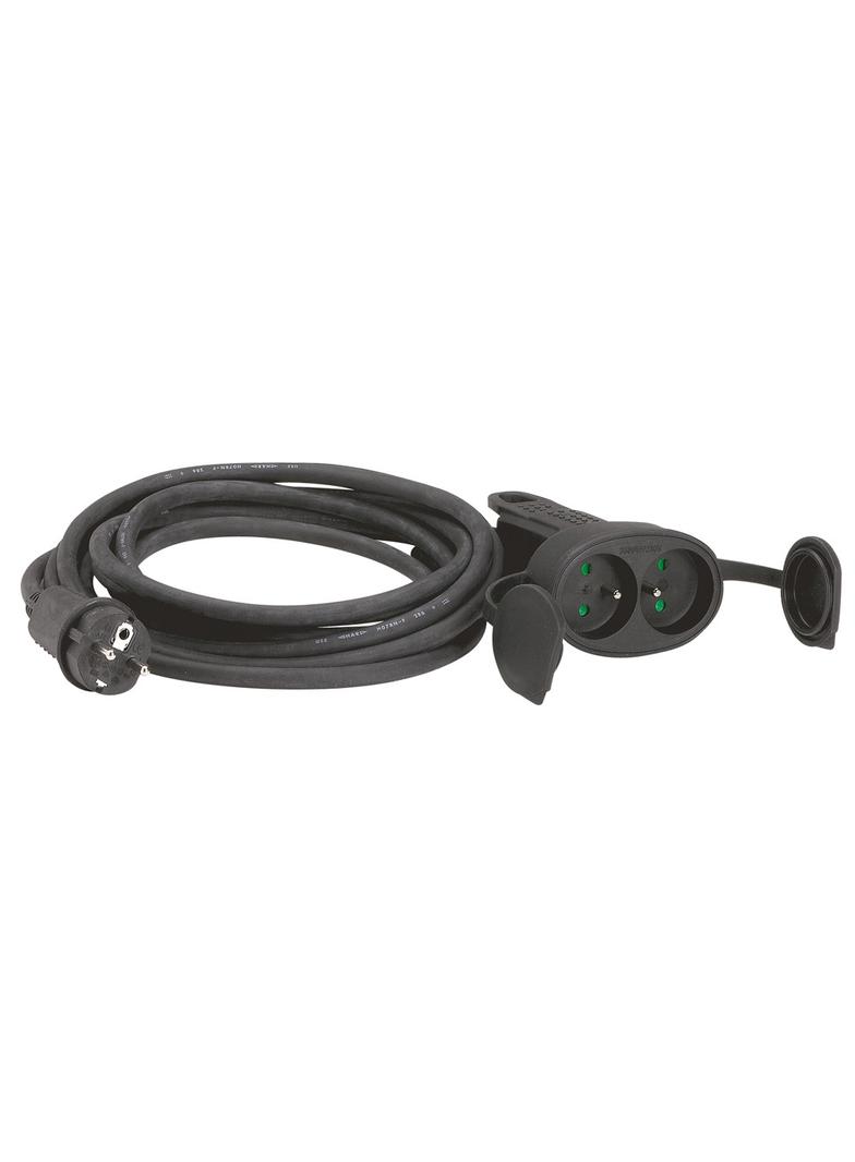 PRZEDŁUŻACZ GUMOWY 2X2P+Z IP44 - 10M - CZARNY, Legrand