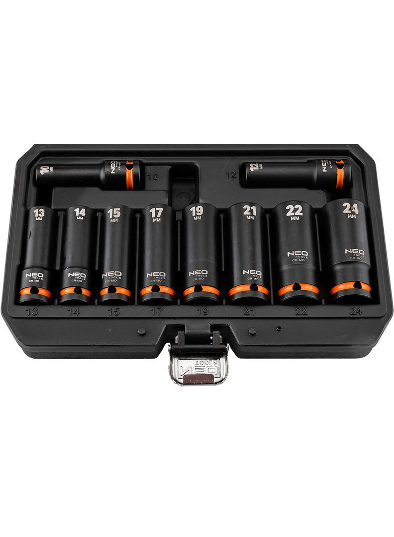 Nasadki udarowe 1/2", 10-24 mm, zestaw 10 szt., CrMo