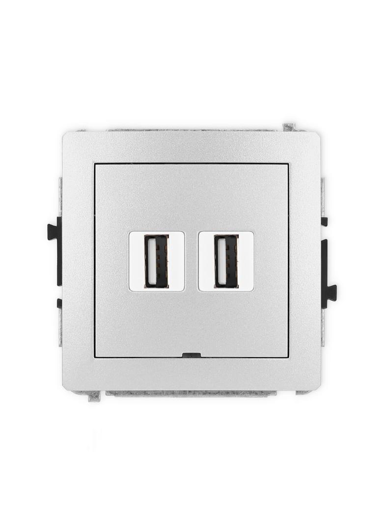 DECO Mechanizm gniazda podwójnego 2xUSB A-A 2.0, bez pola opisowego srebrny metalik