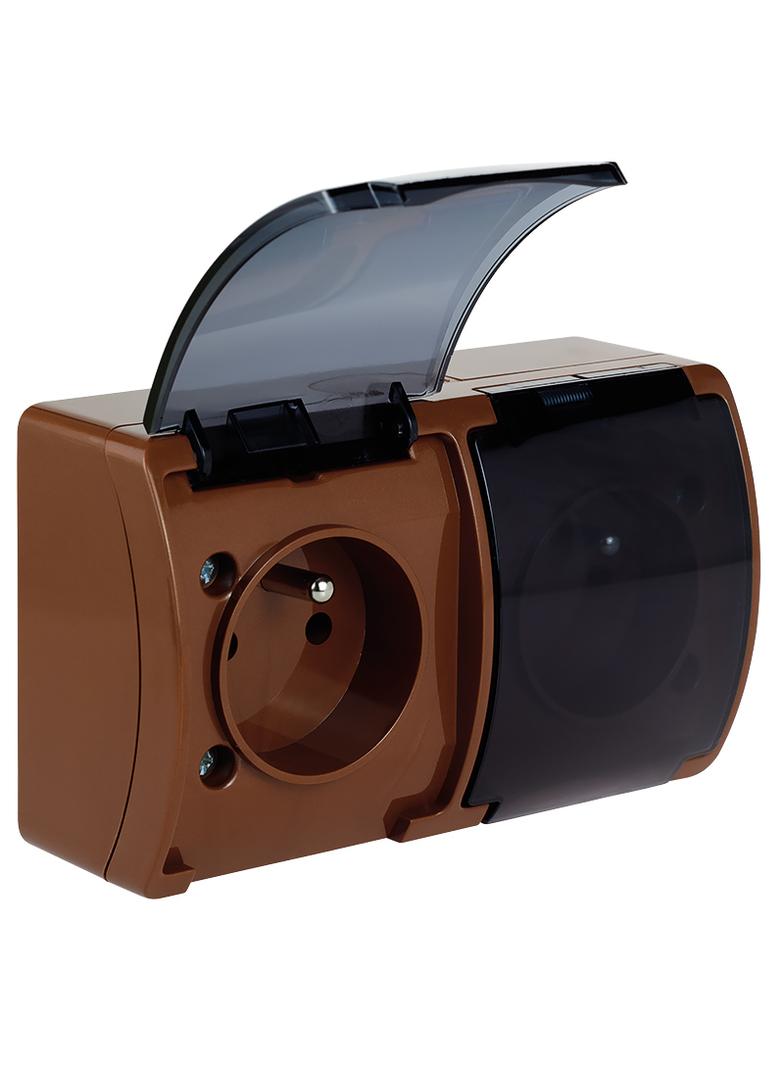 VG-Koala Gniazdo podwójne Z-ziemieniem (2x2P+Z) n/t IP44 brąZ- klapką dymną VG 162-52 61.386 OPATÓWE