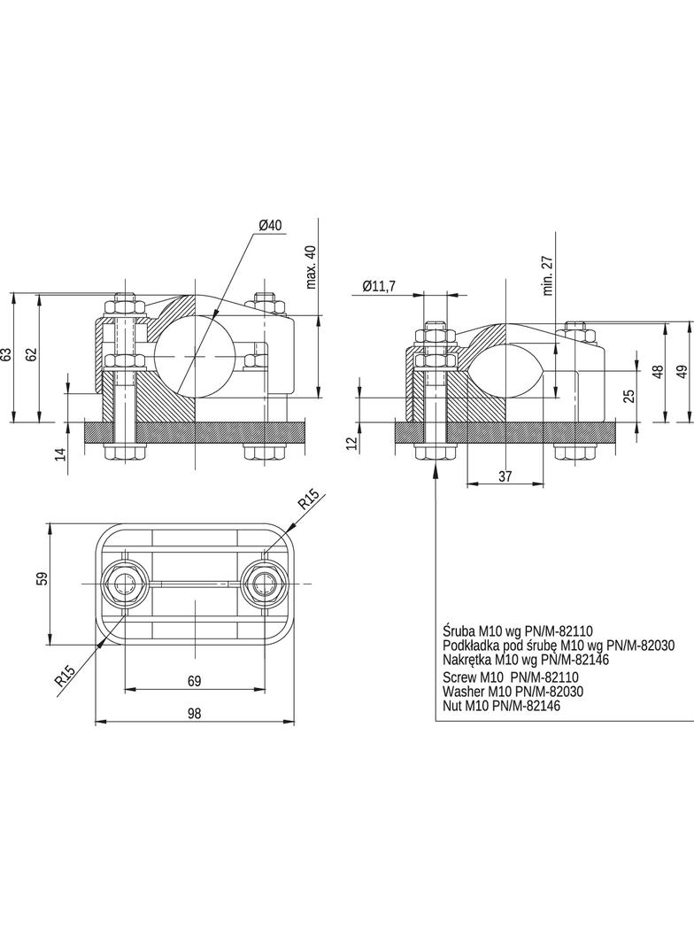 Uchwyt kabla siłowego UKR-1/ KO40 37.46 OPATÓWEK