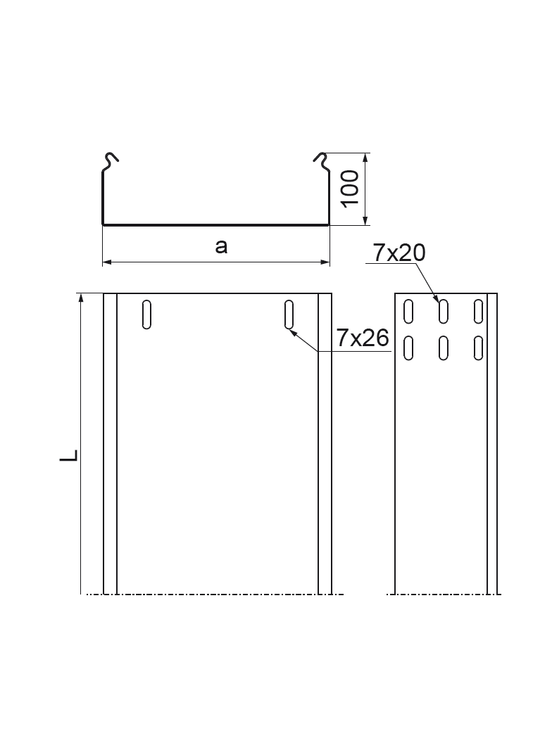 Korytko kablowe 100x100mm Grubość 1,50 mm 3mb KBP100H100/3 112010 BAKS