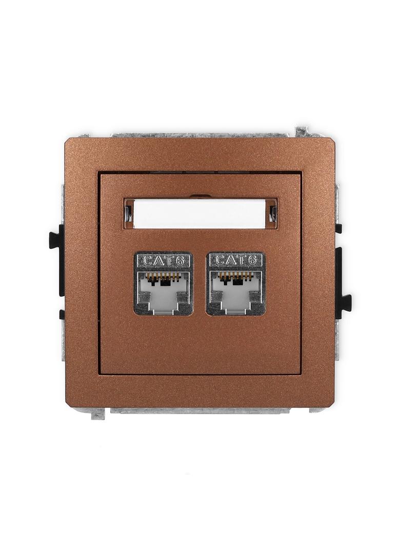 DECO Mechanizm gniazda komputerowego podwójnego 2xRJ45, kat. 6, ekranowany, 8-stykowy brązowy metali