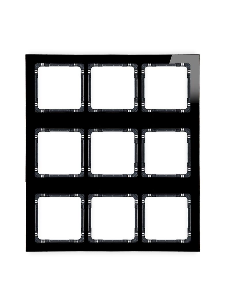 DECO Ramka modułowa 9 krotna (3 poziom, 3 pion) - efekt szkła (ramka czarna; spód czarny)