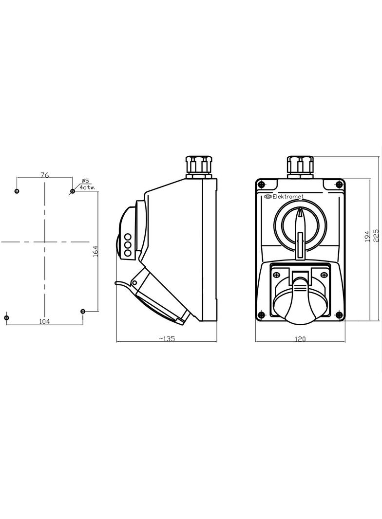 Zestaw C32-18N Włącz-wyłącz 0-I Gniazdo 3P+N+Z IP-54; przystosowane do zamknięcia na kłódkę