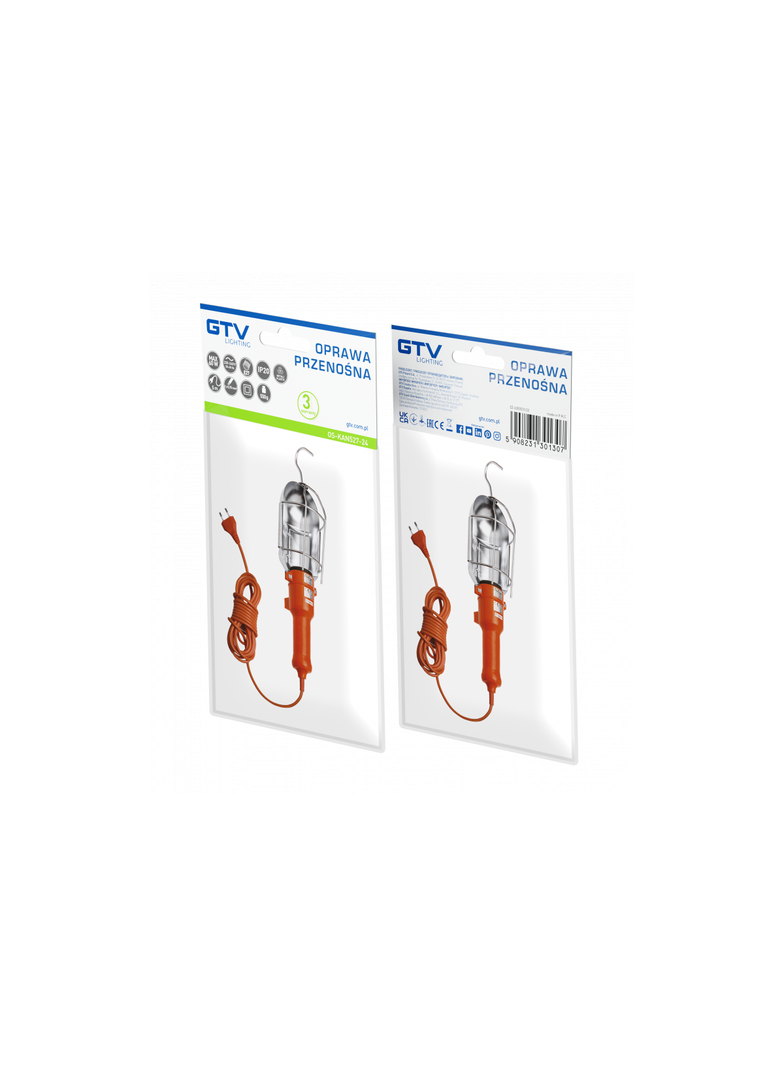 OPRAWA PRZENOŚNA, E27, 5M, MAX 60W, POMARAŃCZOWA