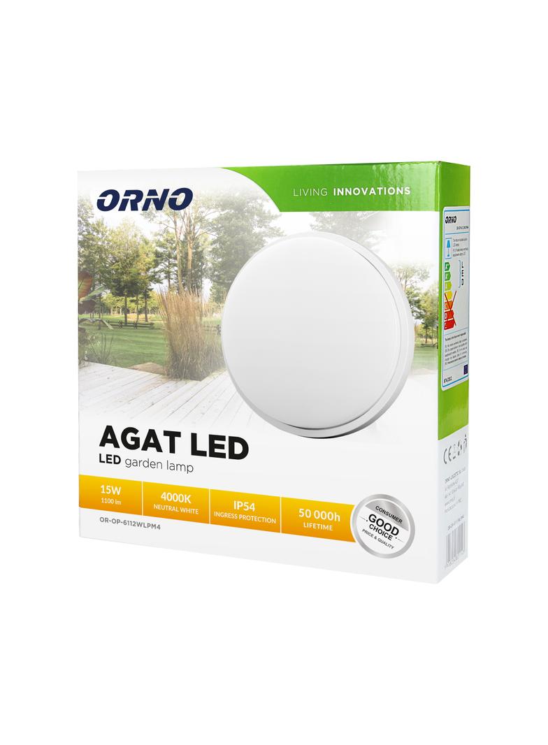AGAT LED 15W oprawa ogrodowa 1100lm IP54 4000K biała AD-OP-6112WLPM4 ORNO