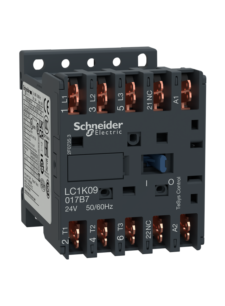 Stycznik mocy, TeSys K, AC3, 9A, 3P, 1NC, cewka 24VAC