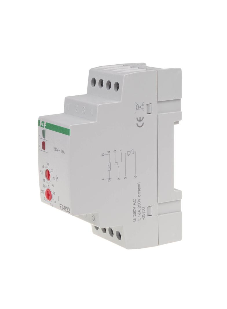 Regulator temperatury - zakres temperatur 60-95stC - bez sondy montaz na szynie DIN styk: 1Z/R 230V AC RT-823B F&F