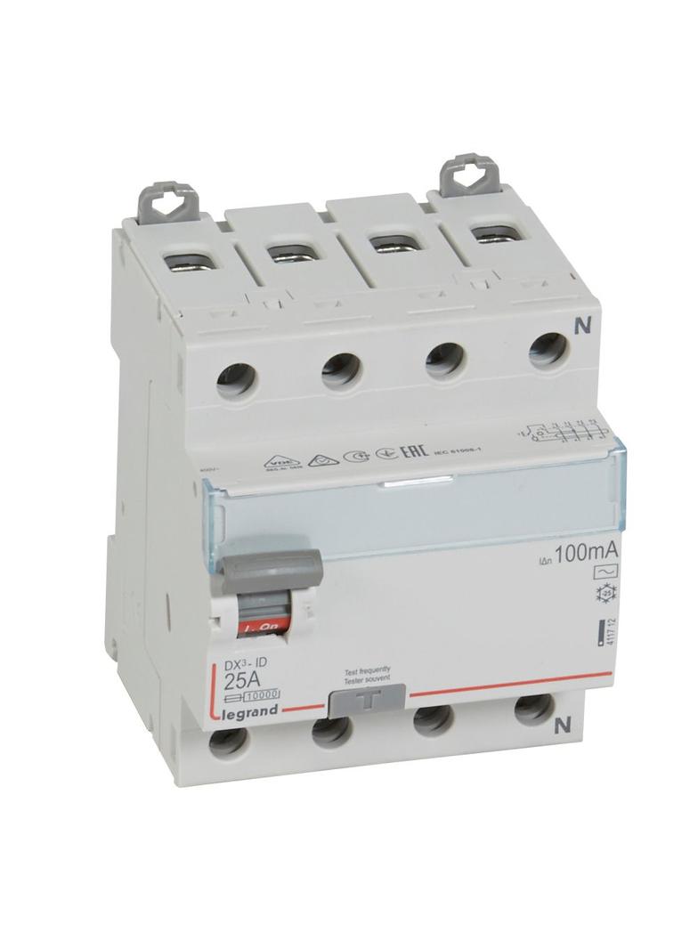 WYŁĄCZNIK RÓŻNICOWOPRĄDOWY P 304 4P 25A 100MA TYP AC SERII DX3, Legrand