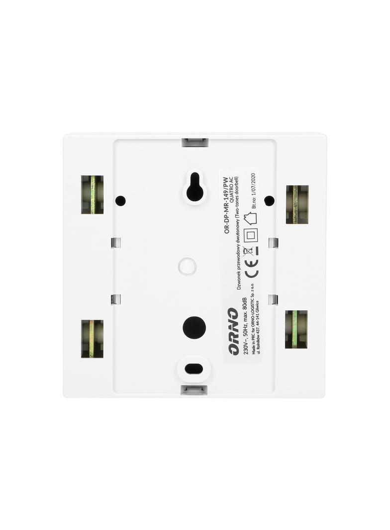 Dzwonek elektromechaniczny dwutonowy QUARTO AC 230V śnieżno biały OR-DP-MR-149/PW ORNO