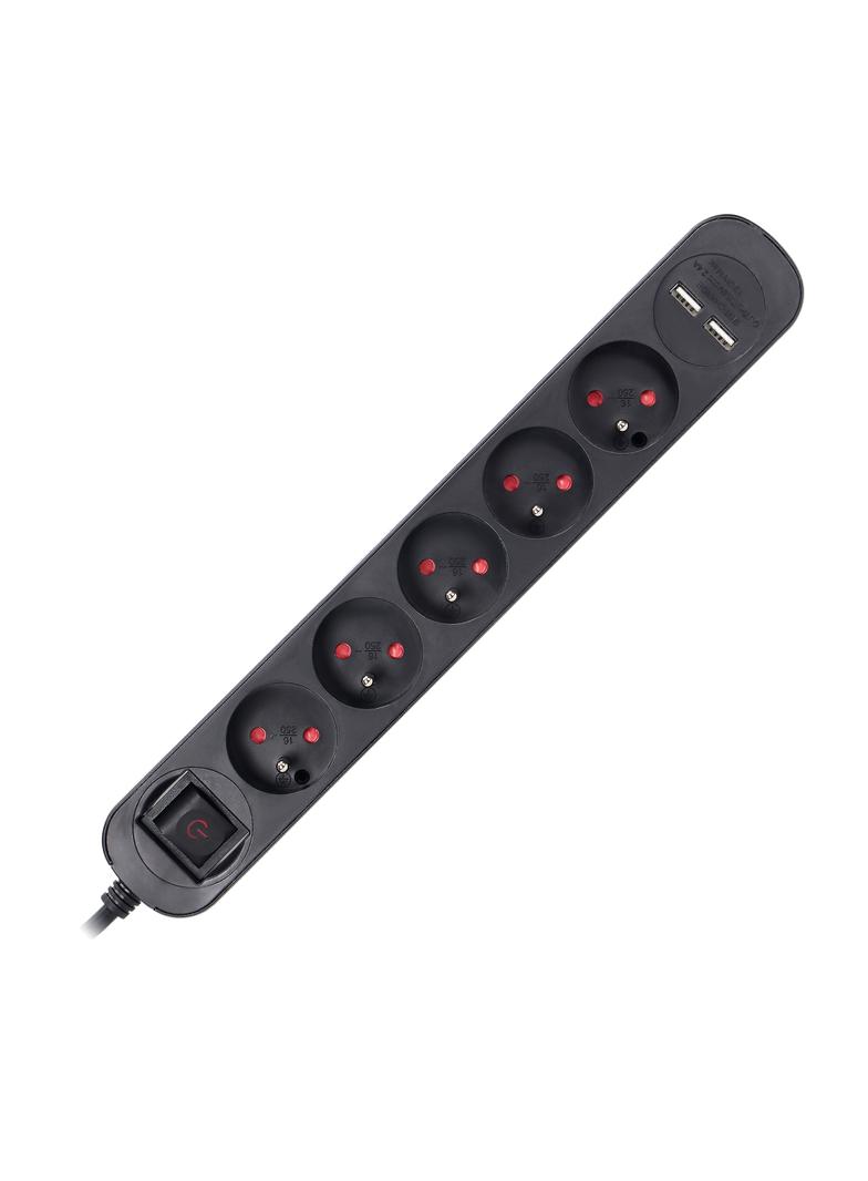 Listwa przeciwprzepięciowa, 5 gniazd 2P+Z, kabel 3x1,0mm2, długość 1,5m, z wyłącznikiem podświetlany PS-1/B/1,5M ORNO