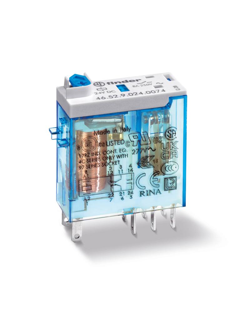 Miniaturowy przekaźnik przemysłowy 2 P; 8A; 24V DC; przycisk test. + LED + mech. wskaźnik zadziałani