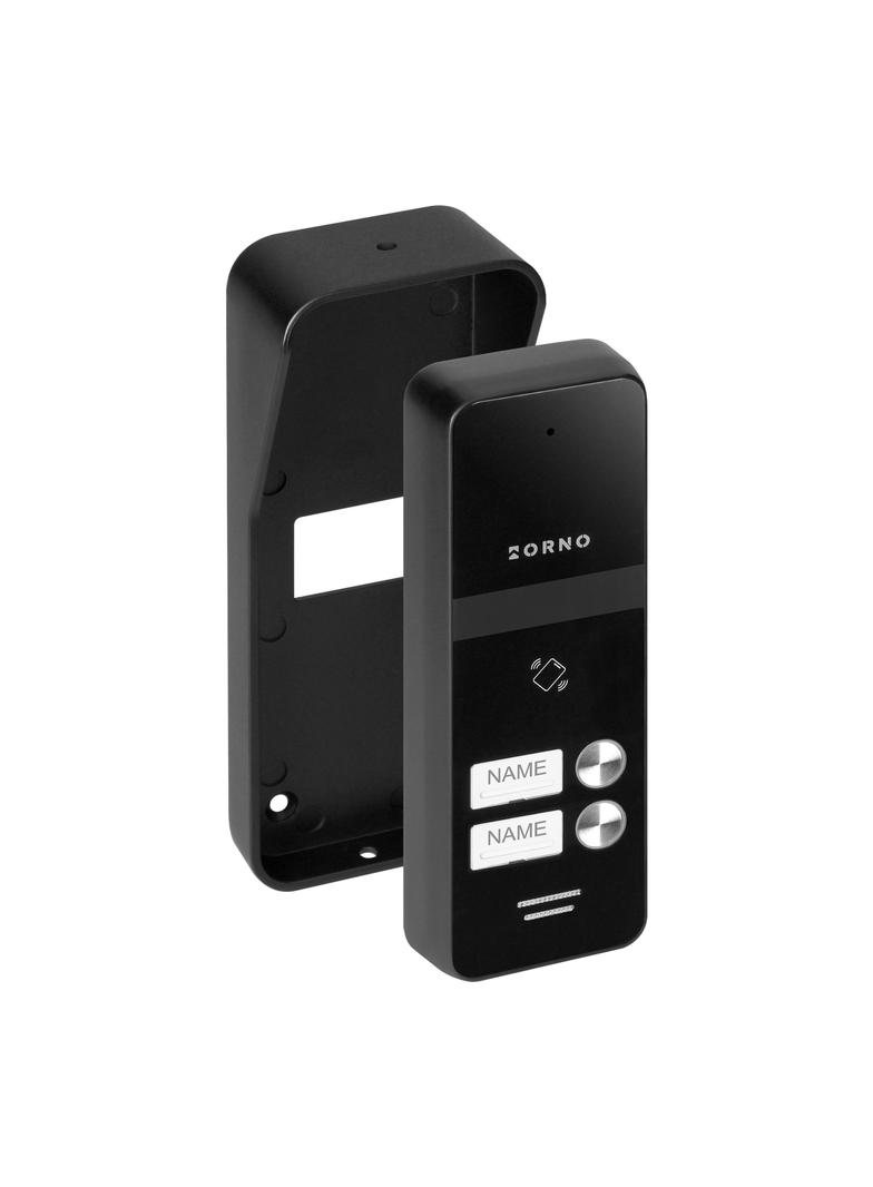 ENIR MULTI, zestaw domofonowy dwurodzinny, 2-żyłowy, zasilacz na szynę DIN, z czytnikiem breloków, b