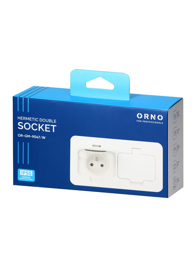 Hermetyczne gniazdo elektryczne podwójne prostokątne IP55 2x2P+Z(French) białe OR-GM-9047/W ORNO