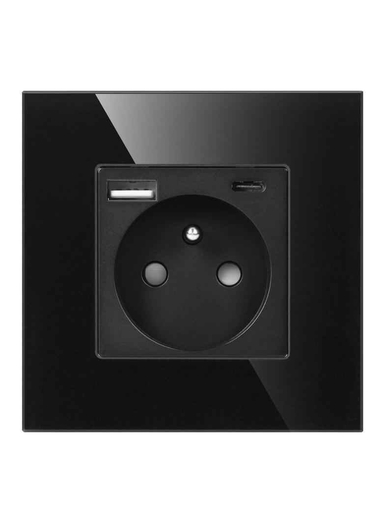 Gniazdo pojedyncze 2P+Z, USB-A + USB-C, PD, max. 20W, czarny OR-AE-13308/B ORNO