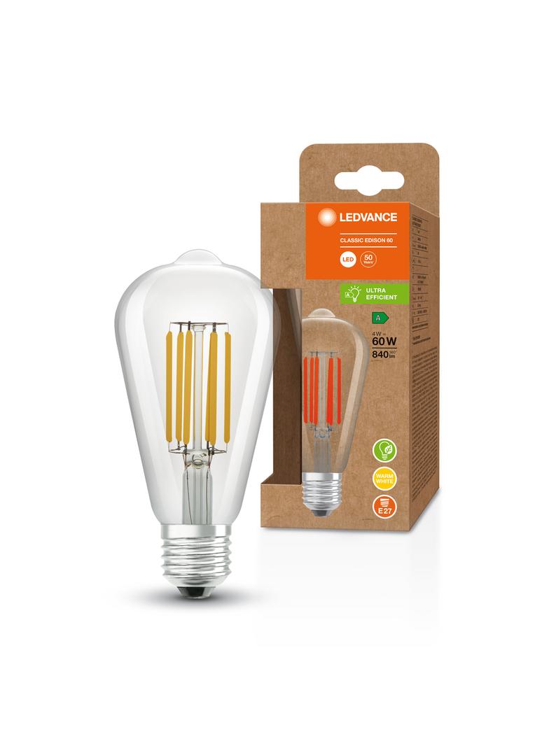 Lampa LED, klasyczny kształt bańki Edison 4W 830 230V szkło przezroczyste E27