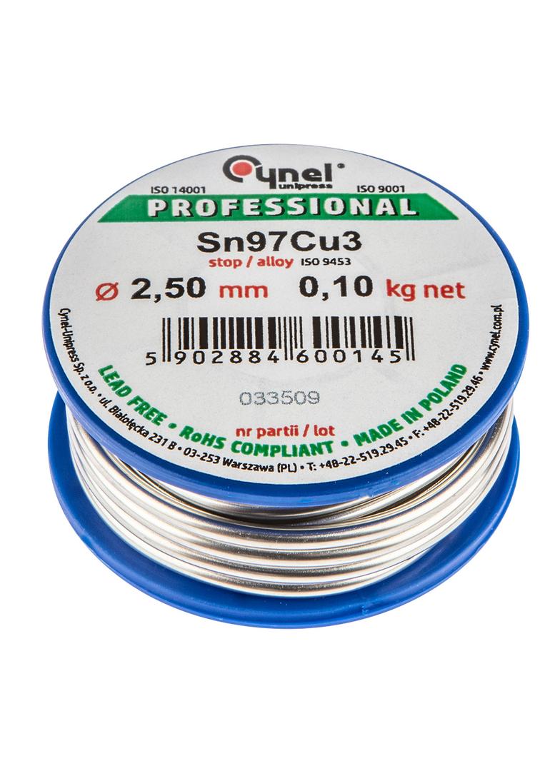 Spoiwo lutownicze 97% Sn, 3% Cu, drut 2.5 mm, 100 g
