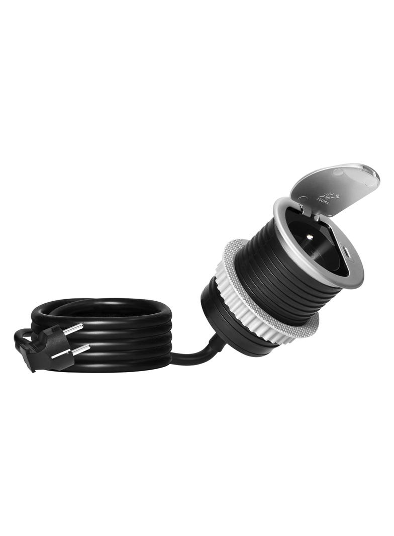 Gniazdo meblowe O6cm wpuszczane w blat z pokrywką, ładowarką USB i przewodem 1,9m, 1x2P+Z (French), OR-GM-9040/G ORNO